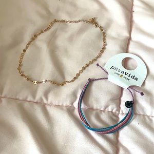 pura vida bracelet and rose gold necklace set